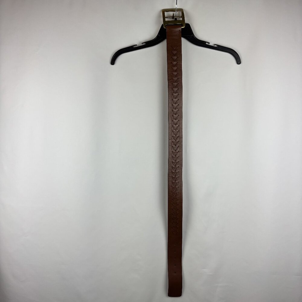 Small Brown Genuine Leather Woven Belt Gold Colored Hardware Lauren Ralph Lauren